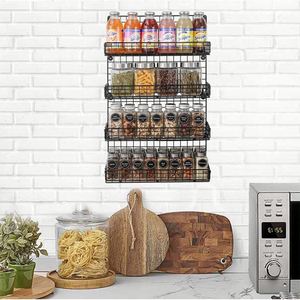 Best 4 Tier Spice Rack Organizer Kitchen Panel Wrought Iron <b>Hanging</b> <b>Wire</b> <b>Basket</b> Cabinet Cupboard Wall Mount Door Spice Storage - Product Image 2