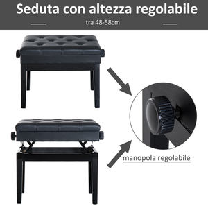 HOMCOM Tabouret de piano avec compartiment de rangement et hauteur réglable, noir - Product Image 5