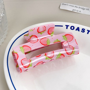 Pinzas de Pelo Rectangulares con Estampado de Frutas Dulces de Verano, Pinzas de Pelo de Plástico Huecas de 8.4 CM con Diseño de Fresa y Naranja para Mujer - Product Image 5
