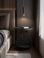 Table basse moderne en pierre frittée noire, base en fer courbé noir mat, rangement inférieur, mobilier de salon, directement de l'usine