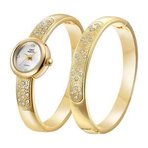 Reloj de Mujer Fashion G&<span class=keywords><strong>D</strong></span> <span class=keywords><strong>518</strong></span>, Juego de Relojes de Alta Calidad con Movimiento de Cuarzo Importado, Resistente al Agua, Relojes de Aleación de Zinc con Adornos de Diamantes y Brazalete - Product Image 1