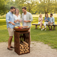 Brasero de jardin robuste de style moderne en acier Corten, plancha ronde