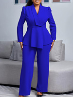 Ensemble 2 pièces S-3XL pour femme, style européen et américain, mode hiver, haut ample à volants uni et pantalon large, tenue africaine pour le bureau