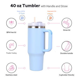 Bicchieri all'ingrosso bottiglie d'acqua isolate alla rinfusa in acciaio inox tazza isolante bicchiere 40oz <span class=keywords><strong>Tumbler</strong></span> con manico - Product Image 2