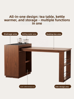 Table à thé extensible solide, station de préparation de thé minimaliste pour salon, support à thé tout-en-un avec armoire intégrée, commande à une touche CHZ012