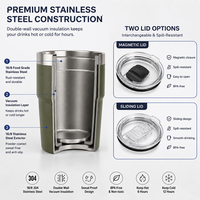 Gobelet isotherme en acier inoxydable à double paroi, tasse de voyage réutilisable pour le bureau, la maison, l'usage quotidien, couvercle sans BPA, 8 oz, 16 oz