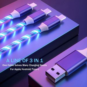 Wholesale 3 in 1 Fast Charging <b>Cable</b> 8Pin Flowing Light Phone Accessories <b>Cable</b> <b>Type</b> <b>C</b> Led Luminous Micro <b>USB</b> Data <b>Cable</b> - Product Image 6