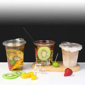 Cundao工場卸売価格食品グレードプラスチックミルクティーコーヒーカップクリアPETロゴカスタム使い捨てカップイベント用