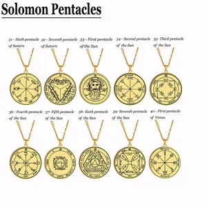 HLSS041-050 King Solomon Seal Saturn Sun Venus Talisman Amulet Jewelry Pentacle Coin Medallion Stainless Steel Pendant Necklace