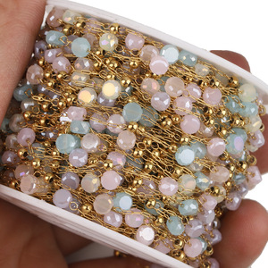 Chaîne de perles en cristal électroplaqué coloré en acier inoxydable, 4 mm, à facettes, pour la création de bijoux DIY, origine Yiwu H1633 - Product Image 5