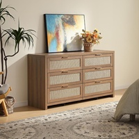 Commode en rotin et bois, commode moderne à 6 tiroirs avec rangement |   Usine Homex_BSCI