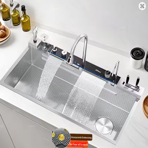 Évier de cuisine <span class=keywords><strong>grand</strong></span> format SUS304 2026 avec affichage numérique LED à touches de piano, cascade, cuve unique et plateau de séchage 10050 - Product Image 6