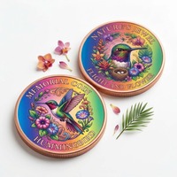 Pièce de monnaie en cuivre abstraite personnalisée Source 1oz, motif Colibri, Énergie Cinétique, Vibrance, Esprit d'Aviculture Éthérée, pour Boutiques de Cadeaux Éco-responsables