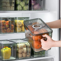 Conteneur de stockage pour réfrigérateur en plastique PET transparent Poignée Empilable Durable Sans BPA Grande capacité Stockage alimentaire de cuisine