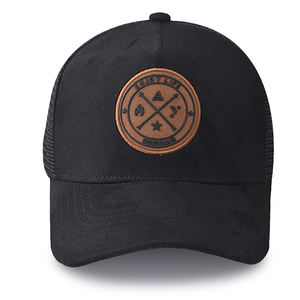 <b>Top</b> Quality Suede Mesh Caps <b>Hats</b> Custom Logo Leather Patch 5 Panels Mesh Trucker <b>Hat</b> Premium Trucker Caps - Product Image 3