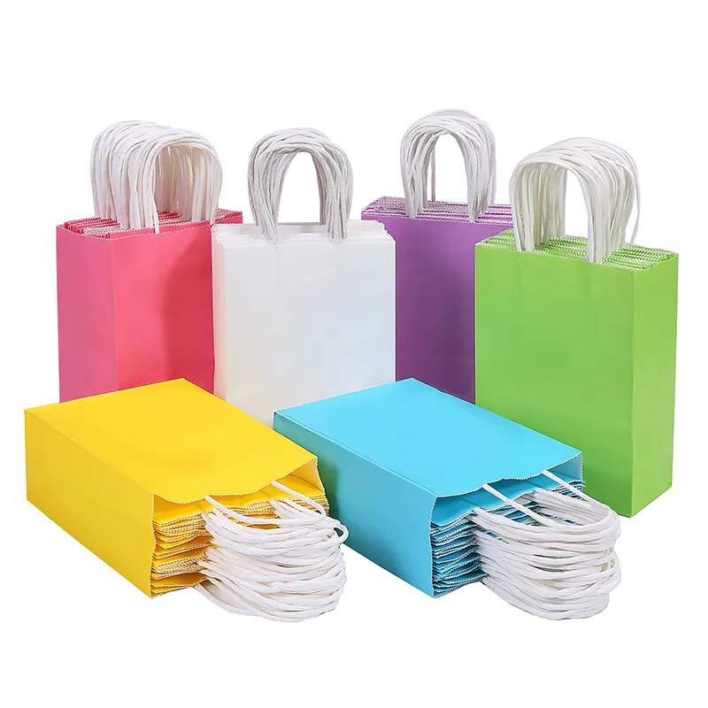 Sacos de papel kraft coloridos para embalagem, sacos de papel retangulares portáteis coloridos para doces, para casamentos, festas de aniversário de crianças
