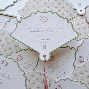 Cổ điển thiết kế chương trình thẻ fan hâm mộ hình đám cưới thẻ Menu với Ribbon tua - Product Image 1