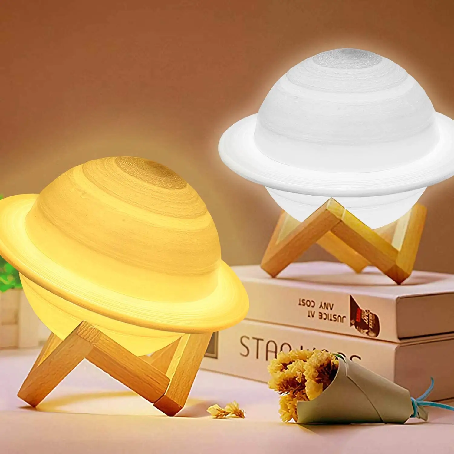3D Print Saturn Lamp Touch Remote LED Night Light Decoration Lighting Starry sky lights USB Charging Planet Lamps for Kids Gift
