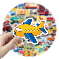 Priwell – Lot de 50 autocollants adhésifs en vinyle PVC, motif dessin animé voiture et circulation, pour cahiers, gobelets, bouteilles, valises