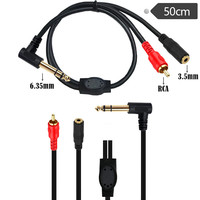 Câble adaptateur RCA mâle coudé à 90 degrés 6,35 mm mono vers double canal 3,5 mm pour microphone, mixeur, amplificateur