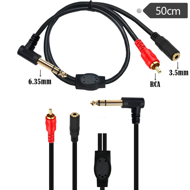RCA Male 90-Degree Elbow 6.35mm Mono Dual-Channel 3.5mm Adapter Cable for Microphone Mixer Amplifier