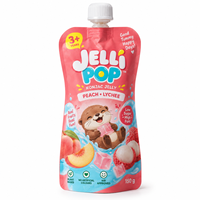 Sachet à bec verseur personnalisé refermable de 150g pour gelée de konjac pêche-litchi, emballage alimentaire avec fermeture éclair pour enfants