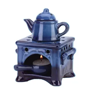 Teapot shaped blue ceramic Waste Oil Burner