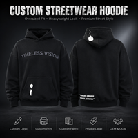 Sweat à capuche noir surdimensionné en coton molletonné pour homme et femme, personnalisable avec impression graphique, style streetwear Y2K, marque privée OEM.