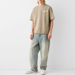 T-shirt longgar ukuran besar pria, baru 360gsm katun murni trendi merek lengan pendek warna Solid gaya dasar kaus untuk pria - Product Image 4