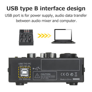 Mixer de Áudio Compacto de 5 Canais Console de Mixagem de Som Interface de Áudio USB EQ de 2 Bandas Efeito de Eco Integrado - Product Image 2