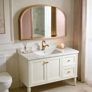 Mueble de Baño Personalizado BALOM, Mueble de Pared de MDF con Lavabo Integrado, Almacenamiento Impermeable para Baños Pequeños de Apartamentos - Product Image 4