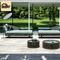 Chaise longue individuelle en corde avec cadre incurvé et pieds en bois, dossier inclinable, pour patio, jardin, bord de piscine, villa, terrasse