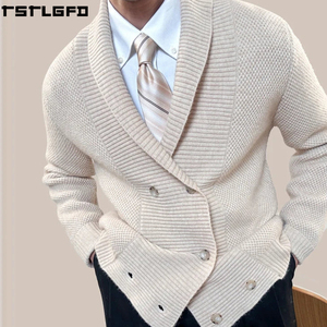Custom Heavyweight Knit <b>Cardigan</b> <b>Men</b> Cream Double Breasted <b>Shawl</b> Collar Streetwear <b>Men'S</b> Sweaters Manufacturers Bulk - Product Image 4