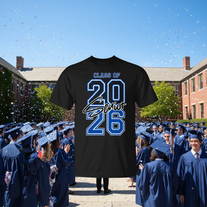 Maglietta per la laurea del 2026, design nero e blu - Product Image 3