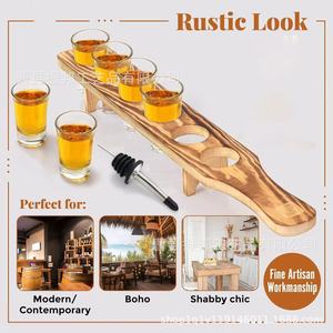 Wooden Shot <b>Glass</b> <b>Rack</b> With Handle 15 <b>Glasses</b> Cocktail Serving Tray For Restaurant Use - Product Image 3