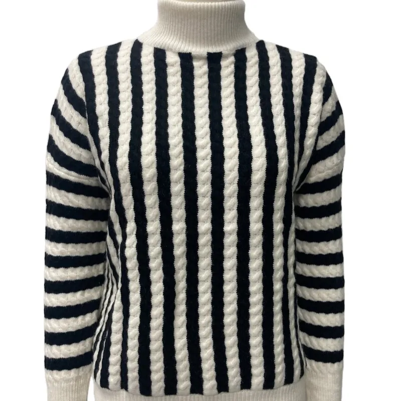 top quality spring ladies pullover stripe casual sweater black and white hairy and soft women sweater