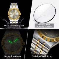 Montre de luxe à quartz pour homme, cadran à aiguilles, bracelet en acier inoxydable de 16 mm, indicateur 24 heures, aiguilles lumineuses