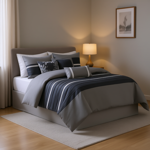 Set Copripiumino 7 Pezzi a Righe, Biancheria da Letto Moderna per Casa, 100% Poliestere, Lavabile in Lavatrice - Product Image 2