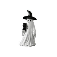 Figurine de sorcière en résine avec robe blanche et chat noir, statue de personnage magique créative, décoration de table, ornement pour la maison
