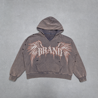 Hoodies courts personnalisés en coton French Terry épais, coupe ample à épaules tombantes, col en V, avec impression sérigraphiée, effet vintage délavé et usé