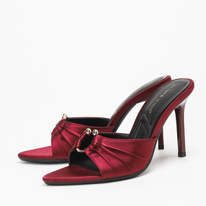 Mules élégantes en satin <span class=keywords><strong>bordeaux</strong></span> à talons aiguilles pour femme – Chaussures d'été et d'automne à enfiler, à <span class=keywords><strong>talon</strong></span> ouvert, doublure en PU, idéales pour mariage, soirée et cérémonie - Product Image 2