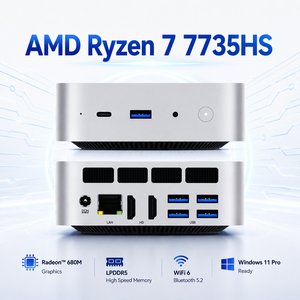 Mini PC SOAYAN AMD <span class=keywords><strong>Ryzen</strong></span> <span class=keywords><strong>7</strong></span> 7735HS Radeon 680M 16 Go 24 Go LPDDR5 1 To NVMe SSD WiFi6 4K UHD Win11 Pro Ordinateur de bureau professionnel - Product Image 1