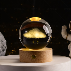 Lámpara de noche de Sistema Solar 3D con bola de cristal K9 de nebulosa lunar y planetas recargables USB luminosos Base LED de madera - Product Image 3
