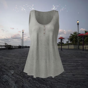 Túnica Informal sin Mangas para Mujer, Talla Grande, Súper Suave, con Botones, Estampados Sólidos, Camiseta Deportiva de Punto, Spandex/Poliéster - Product Image 3