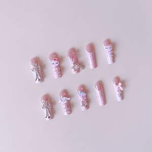 <span class=keywords><strong>Uñas</strong></span> Postizas Acrílicas Pre-Diseñadas <span class=keywords><strong>de</strong></span> <span class=keywords><strong>Hello</strong></span> <span class=keywords><strong>Kitty</strong></span>, Estilo Francés, Cobertura Completa, Largas, <span class=keywords><strong>de</strong></span> Lujo, Diseño <span class=keywords><strong>de</strong></span> Ataúd, Venta al por Mayor - Product Image 4