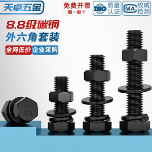Black External Hex Bolts And Nuts M4 M5 M6 M8 M10 M12 Grade 8.8 With Washers High Strength For Rail Transit Equipment - Product Image 3