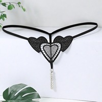Tanga Sexy con Cuentas y Bordado de Corazón, Panty Transparente con Forma de Corazón, Transpirable y con Tirantes en T