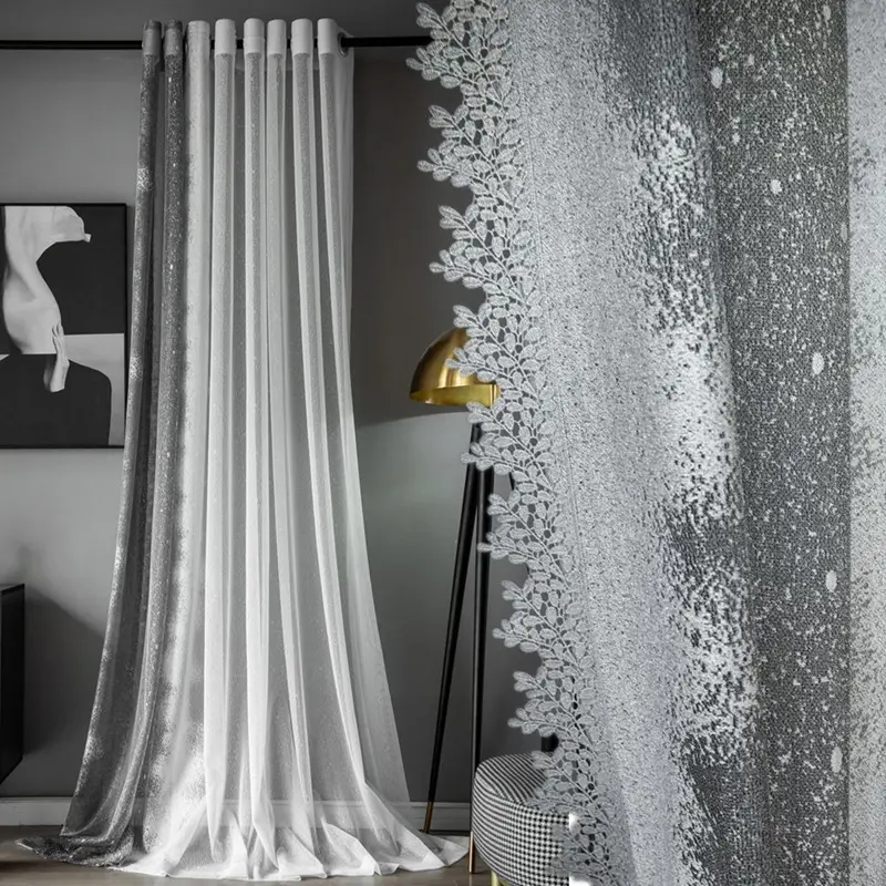 New modern light luxury semi-shade grey gauze curtain living room balcony bedroom partition gauze curtain