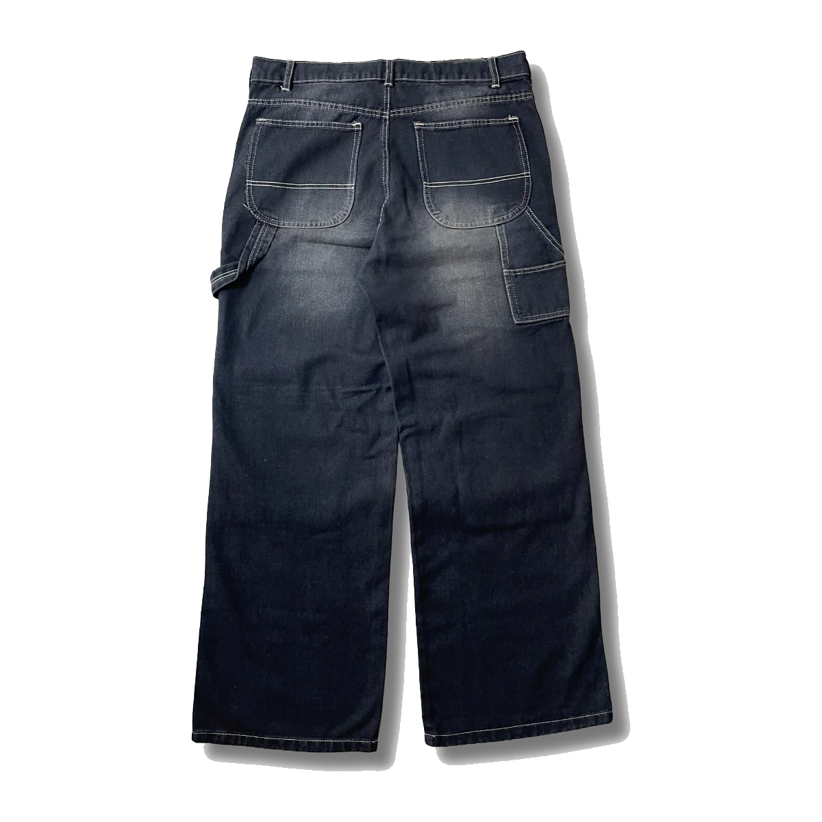 Y2K Double Knee Carpenter Denim Pants Black Cotton Custom