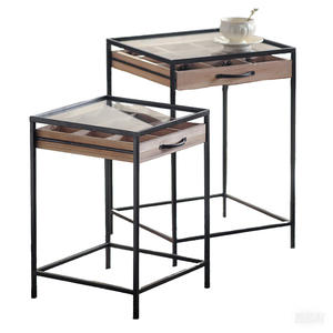 Wabi Sabi Style Side <b>Table</b> Tempered Glass <b>Top</b> Metal Frame Storage <b>Drawer</b> Living Room Coffee <b>Table</b> - Product Image 5